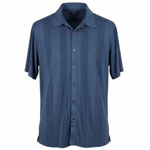 Phillipe Marcel Button Up Shirt Men XL Blue Textured Stripe Short Sleeve Stretch